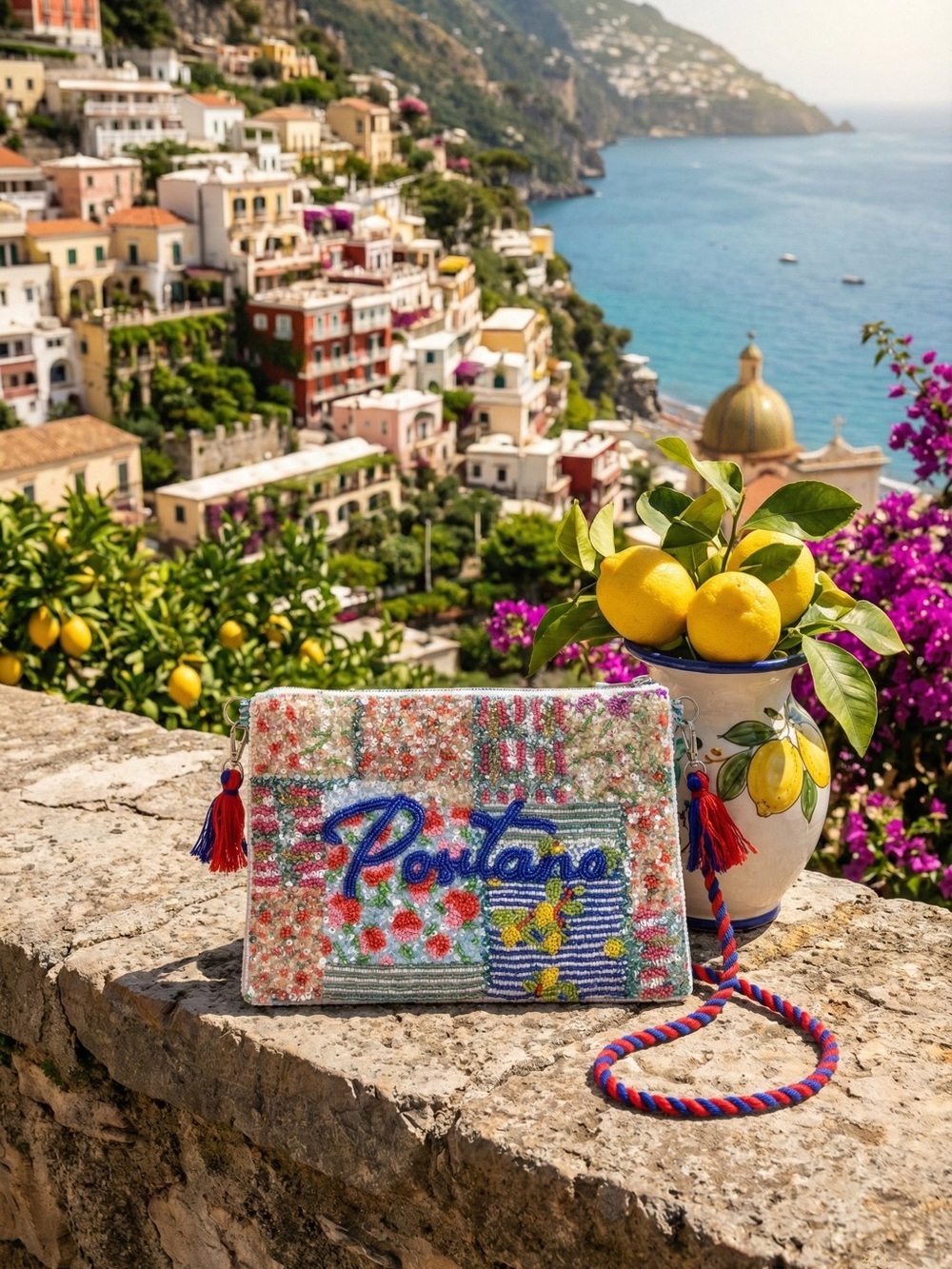 Antica Sartoria 2026 Beaded 'Positano' Floral Patchwork Clutch NWT
